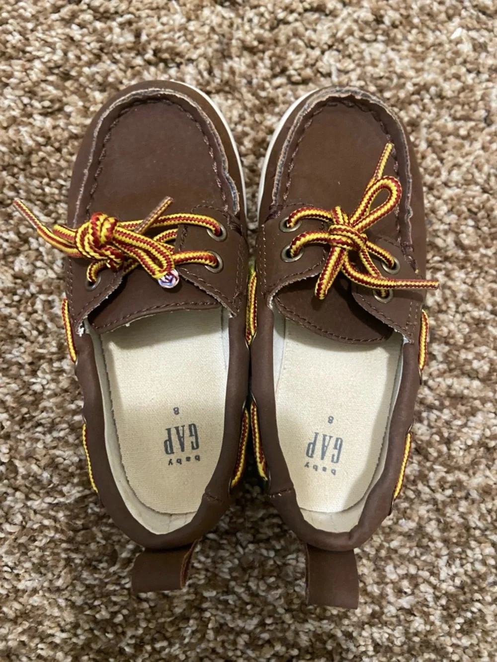 GAP Brown Kids Moccasin Boat Shoes with Yellow Accents